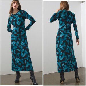 Chico’s Knit Column Long Sleeve Maxi Dress Black Teal Size XL